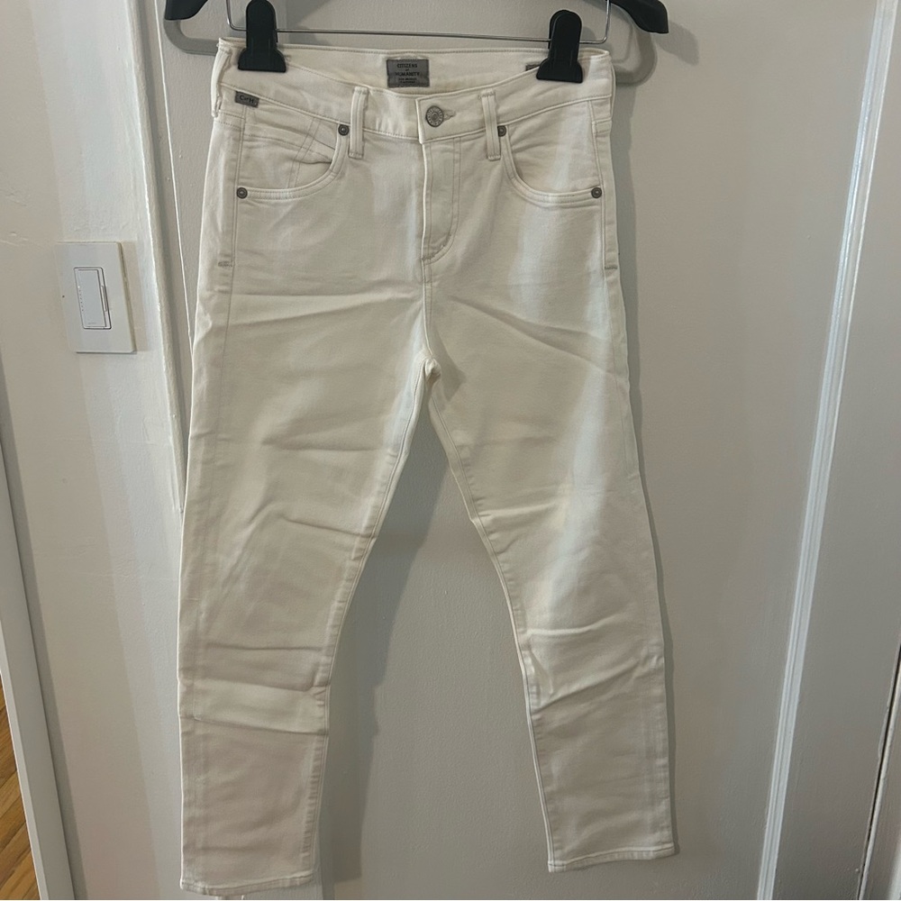 Citizens Of Humanity White Elsa Mid Rise Slim Fit Cropped Jeans